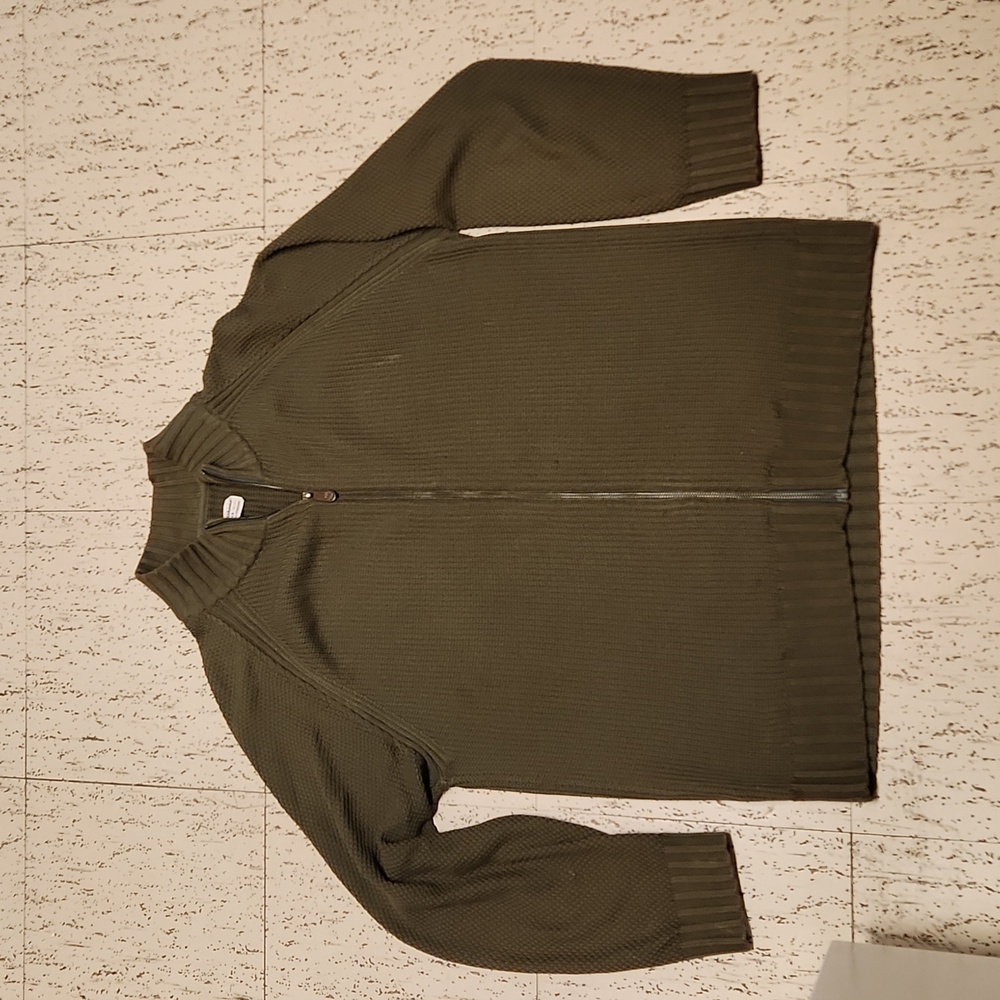 Tommy Bahama Olive Green Full Zip Cotton Knit Sweater